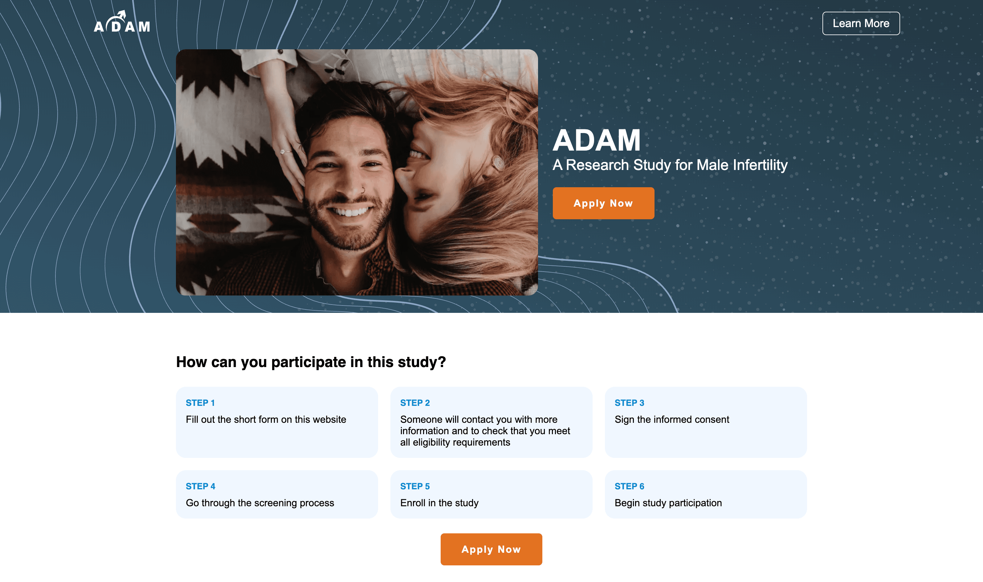 screenshot of Adam Clinical Trials website