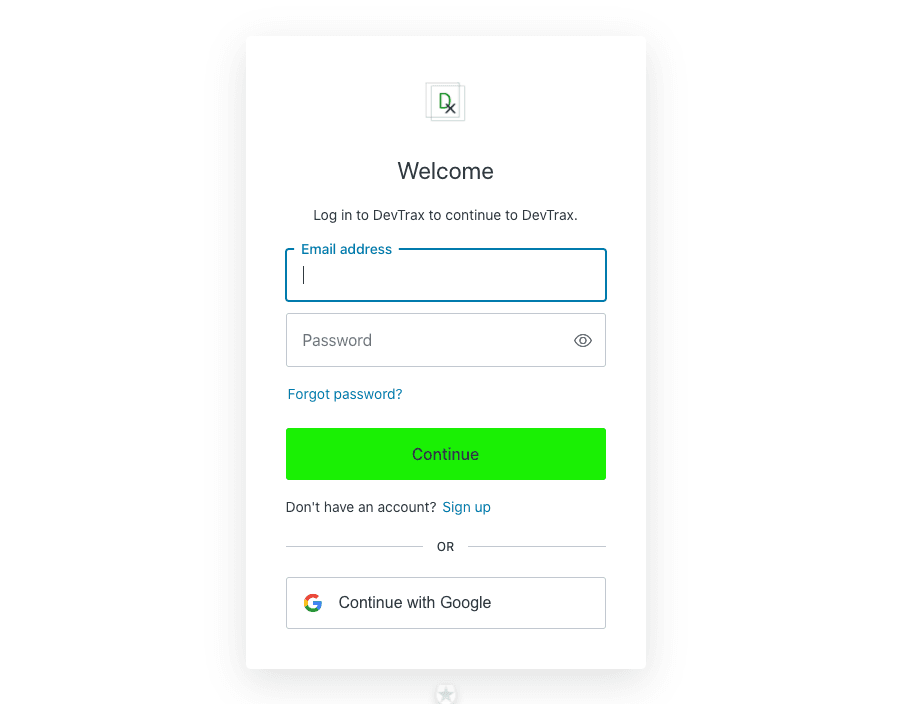 Developer Contracts Generator Login Screen