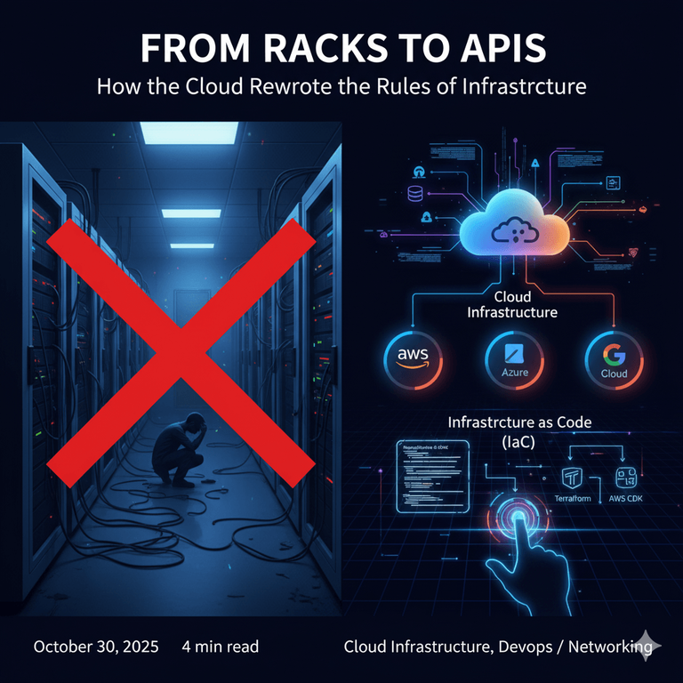 Graphic showcasing the trend of moving away from server rooms to cloud infrastructure