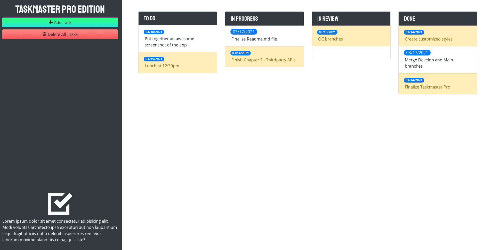 Taskmaster Pro Platform showcasing an interactive and responsive to-do list tracker